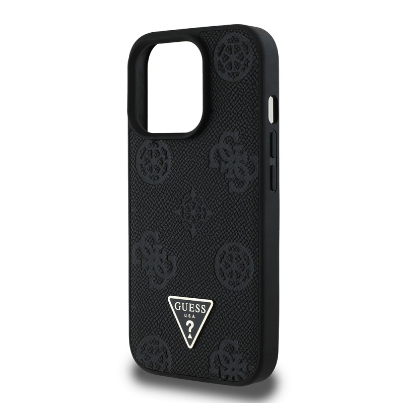Apple iPhone 14 Pro Max Case Guess Original Licensed Magsafe Charging Feature Hot Printed Triangle Logo PU Leather Peony Cover - 6