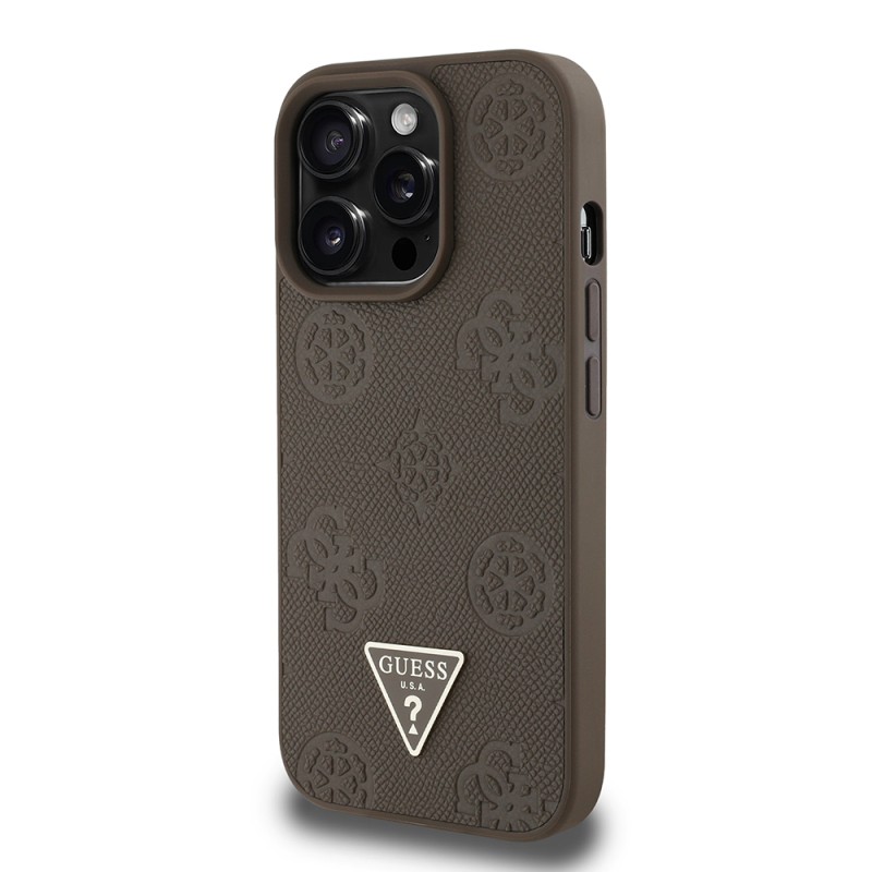 Apple iPhone 14 Pro Max Case Guess Original Licensed Magsafe Charging Feature Hot Printed Triangle Logo PU Leather Peony Cover - 11
