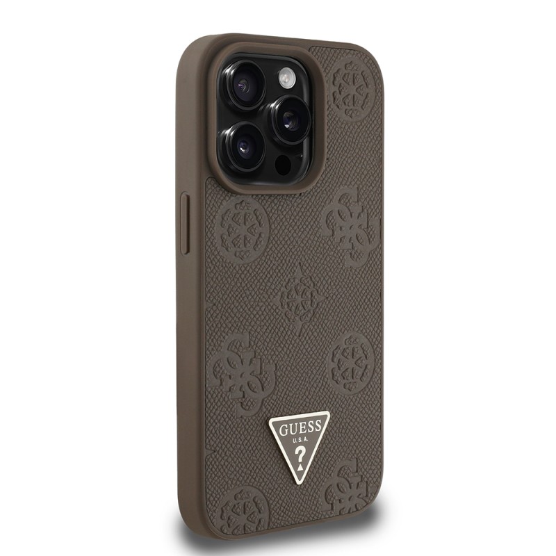 Apple iPhone 14 Pro Max Case Guess Original Licensed Magsafe Charging Feature Hot Printed Triangle Logo PU Leather Peony Cover - 12