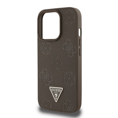 Apple iPhone 14 Pro Max Case Guess Original Licensed Magsafe Charging Feature Hot Printed Triangle Logo PU Leather Peony Cover - 14