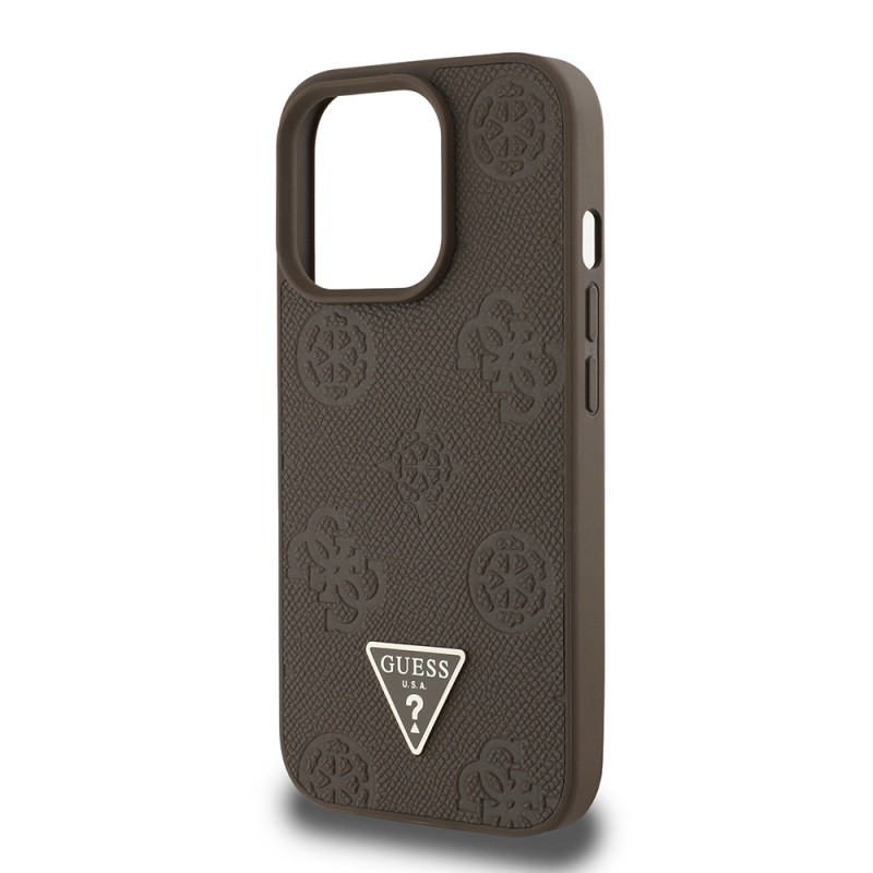 Apple iPhone 14 Pro Max Case Guess Original Licensed Magsafe Charging Feature Hot Printed Triangle Logo PU Leather Peony Cover - 14