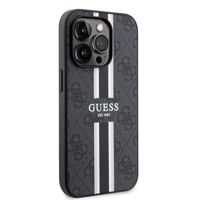 Apple iPhone 14 Pro Max Case Guess Original Licensed Magsafe Charging Featured 4G Strip Design Printed Cover - 7