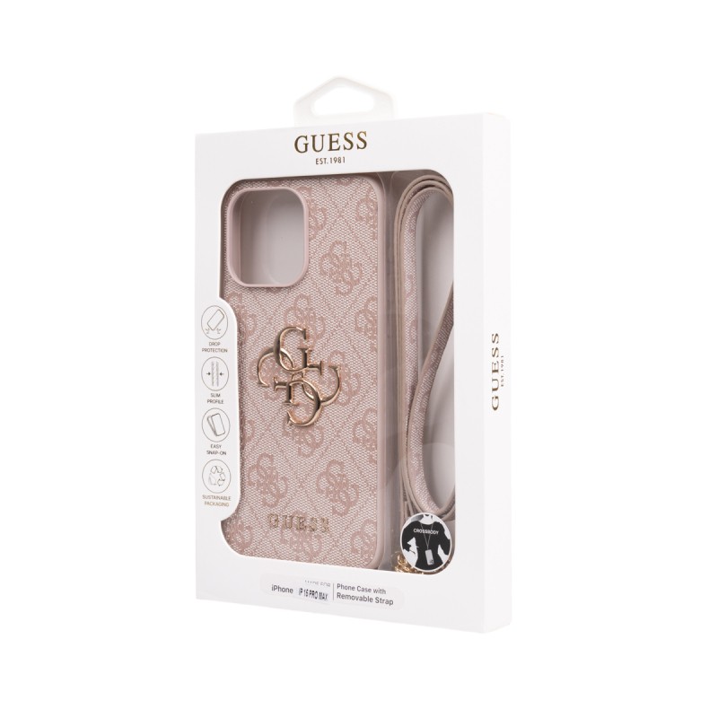 Apple iPhone 14 Pro Max Case Guess Original Licensed PU Leather 4G Large Metal Logo Crossbody Strap Cover - 4