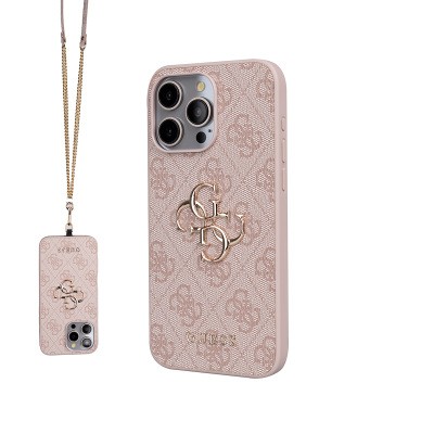 Apple iPhone 14 Pro Max Case Guess Original Licensed PU Leather 4G Large Metal Logo Crossbody Strap Cover - 1