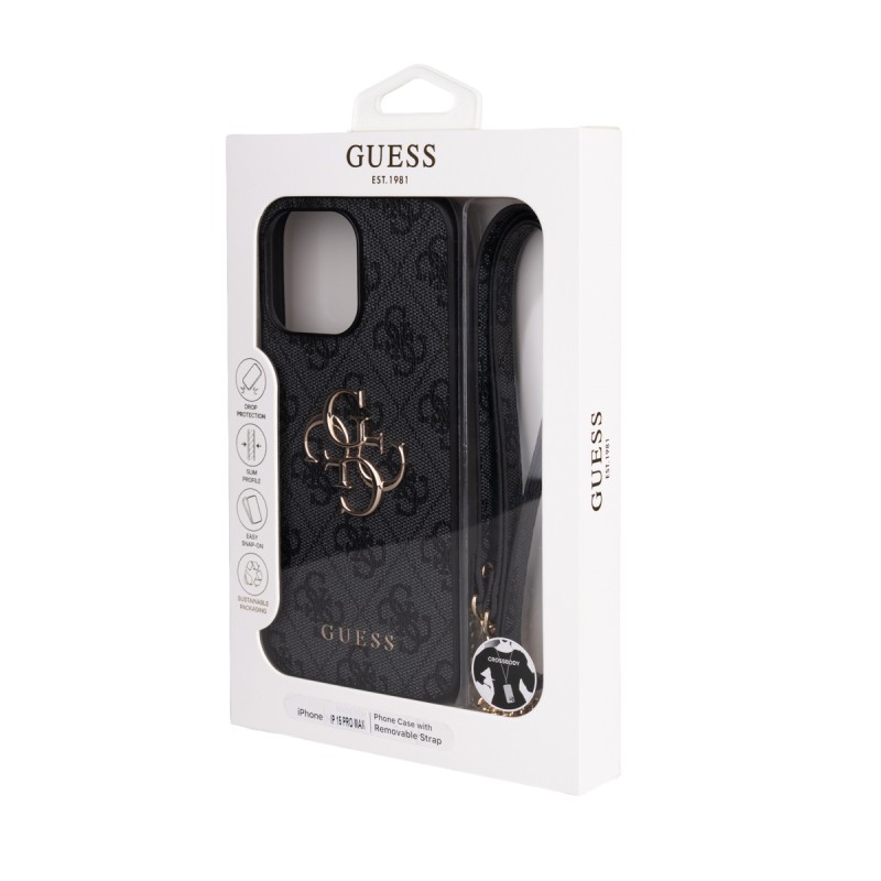 Apple iPhone 14 Pro Max Case Guess Original Licensed PU Leather 4G Large Metal Logo Crossbody Strap Cover - 10