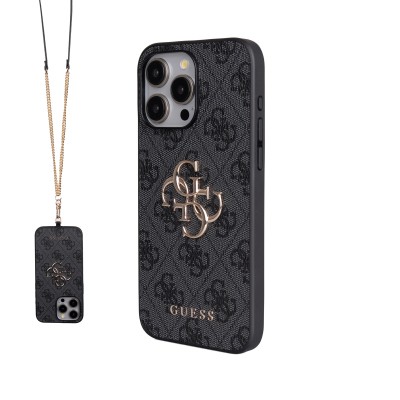 Apple iPhone 14 Pro Max Case Guess Original Licensed PU Leather 4G Large Metal Logo Crossbody Strap Cover - 3
