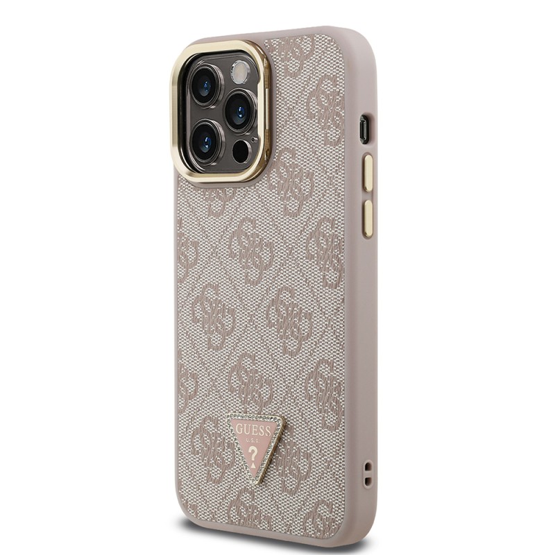 Apple iPhone 14 Pro Max Case Guess Original Licensed PU Leather Stone Triangle Logo 4G Patterned Camera Stand Cover - 5