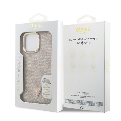 Apple iPhone 14 Pro Max Case Guess Original Licensed PU Leather Stone Triangle Logo 4G Patterned Camera Stand Cover - 11