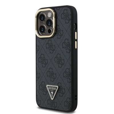 Apple iPhone 14 Pro Max Case Guess Original Licensed PU Leather Stone Triangle Logo 4G Patterned Camera Stand Cover - 12