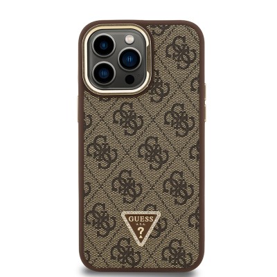 Apple iPhone 14 Pro Max Case Guess Original Licensed PU Leather Stone Triangle Logo 4G Patterned Camera Stand Cover - 20
