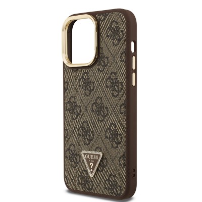 Apple iPhone 14 Pro Max Case Guess Original Licensed PU Leather Stone Triangle Logo 4G Patterned Camera Stand Cover - 23