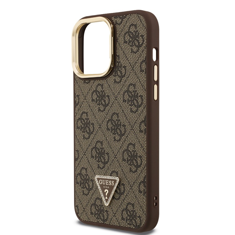 Apple iPhone 14 Pro Max Case Guess Original Licensed PU Leather Stone Triangle Logo 4G Patterned Camera Stand Cover - 23