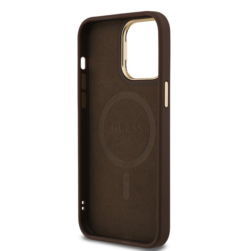 Apple iPhone 14 Pro Max Case Guess Original Licensed PU Leather Stone Triangle Logo 4G Patterned Camera Stand Cover - 24