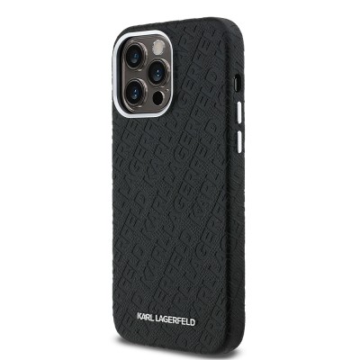 Apple iPhone 14 Pro Max Case Karl Lagerfeld Original Licensed PU Leather Stamped Metal Letter Logo Cover - 3