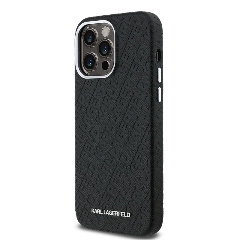 Apple iPhone 14 Pro Max Case Karl Lagerfeld Original Licensed PU Leather Stamped Metal Letter Logo Cover - 3