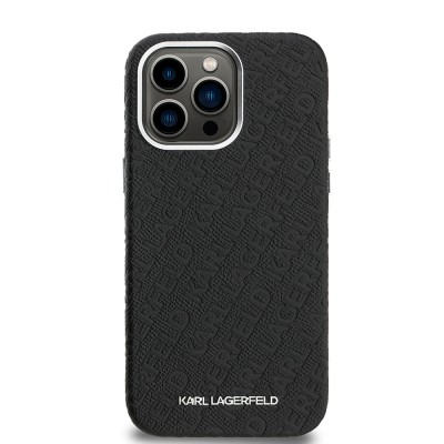 Apple iPhone 14 Pro Max Case Karl Lagerfeld Original Licensed PU Leather Stamped Metal Letter Logo Cover - 4