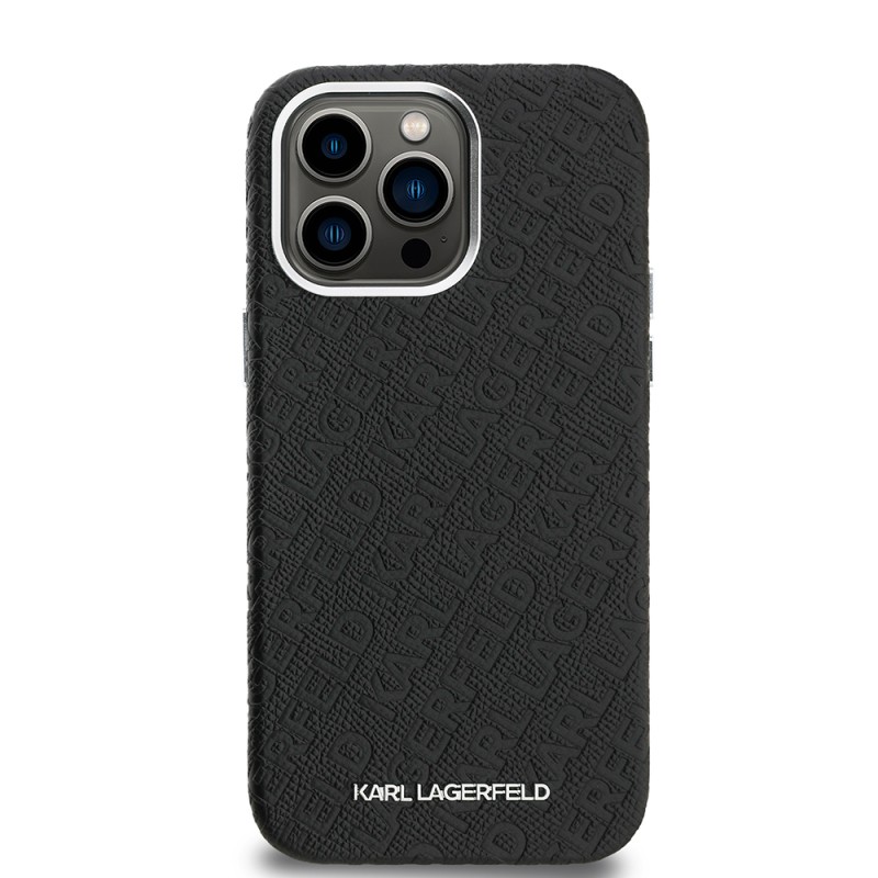 Apple iPhone 14 Pro Max Case Karl Lagerfeld Original Licensed PU Leather Stamped Metal Letter Logo Cover - 4
