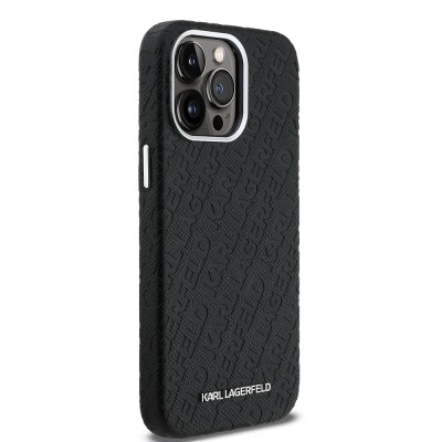 Apple iPhone 14 Pro Max Case Karl Lagerfeld Original Licensed PU Leather Stamped Metal Letter Logo Cover - 5