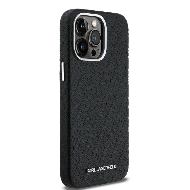 Apple iPhone 14 Pro Max Case Karl Lagerfeld Original Licensed PU Leather Stamped Metal Letter Logo Cover - 5