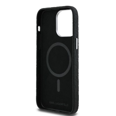 Apple iPhone 14 Pro Max Case Karl Lagerfeld Original Licensed PU Leather Stamped Metal Letter Logo Cover - 8
