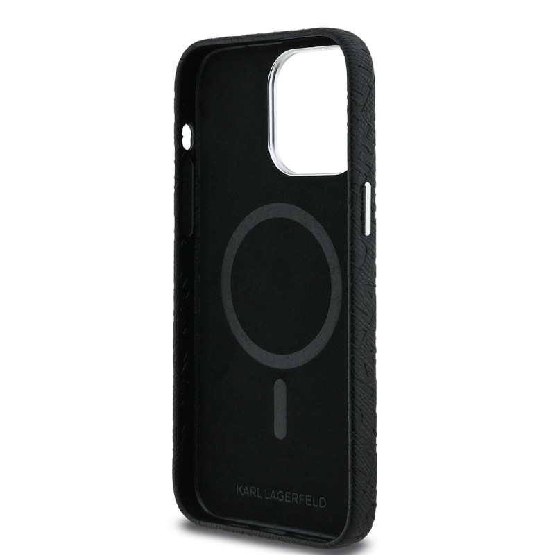 Apple iPhone 14 Pro Max Case Karl Lagerfeld Original Licensed PU Leather Stamped Metal Letter Logo Cover - 8