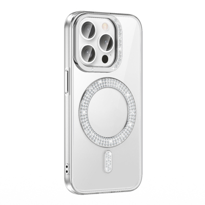 Apple iPhone 14 Pro Max Case Magsafe Charging Feature Diamond Stone Design Zore Karetta Silicone Cover - Zore