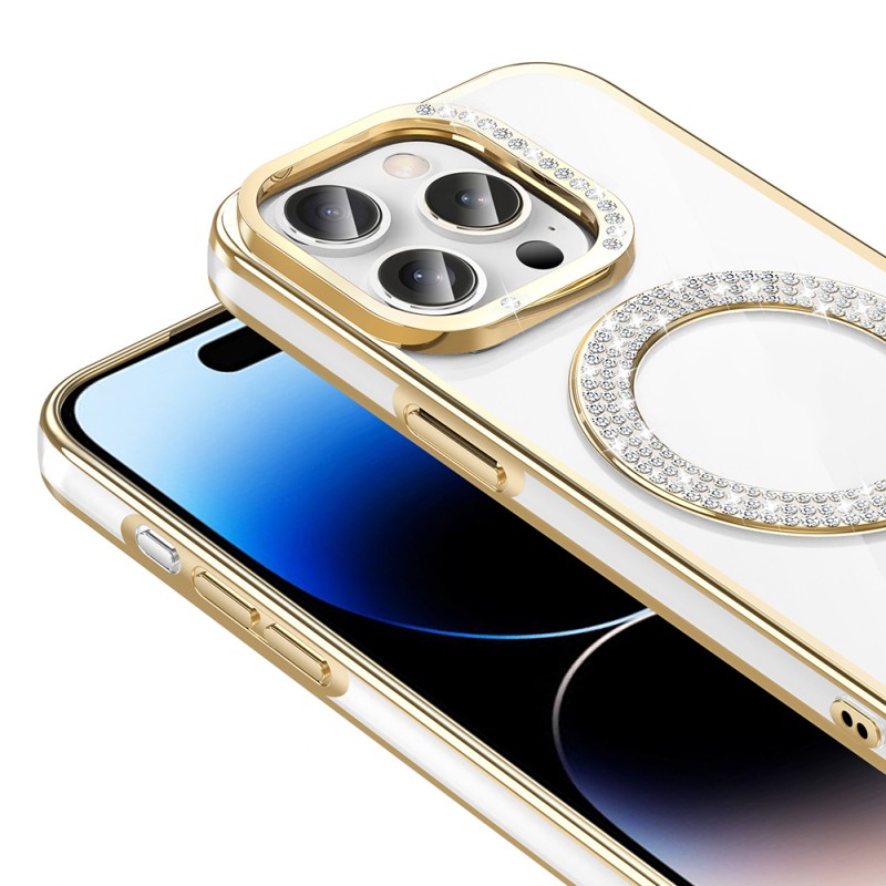 Apple iPhone 14 Pro Max Case Magsafe Charging Feature Diamond Stone Design Zore Karetta Silicone Cover - 11