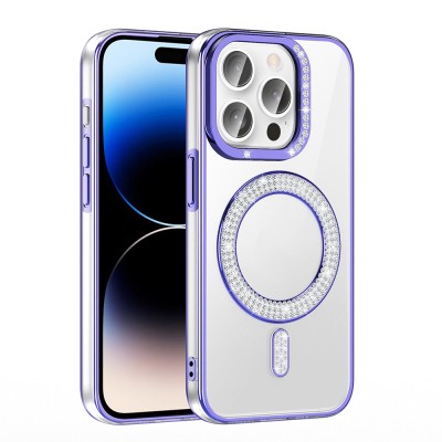 Apple iPhone 14 Pro Max Case Magsafe Charging Feature Diamond Stone Design Zore Karetta Silicone Cover - 14