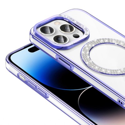 Apple iPhone 14 Pro Max Case Magsafe Charging Feature Diamond Stone Design Zore Karetta Silicone Cover - 15