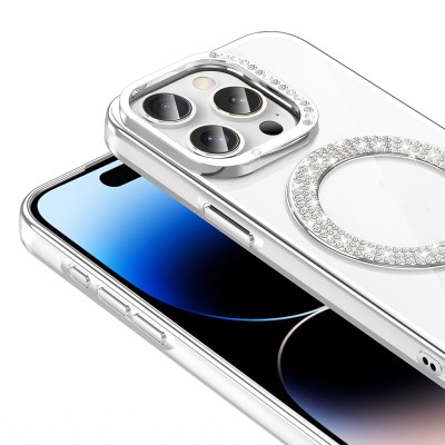 Apple iPhone 14 Pro Max Case Magsafe Charging Feature Diamond Stone Design Zore Karetta Silicone Cover - 9