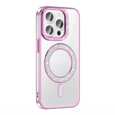 Apple iPhone 14 Pro Max Case Magsafe Charging Feature Diamond Stone Design Zore Karetta Silicone Cover - 4