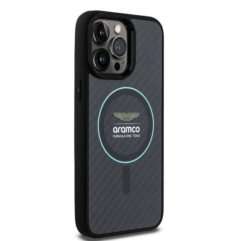 Apple iPhone 14 Pro Max Kılıf Aston Martin Orjinal Lisanslı M-safe Şarj Özellikli Renkli Halka ve Karbon Fiber Tasarımlı Kapak - 4