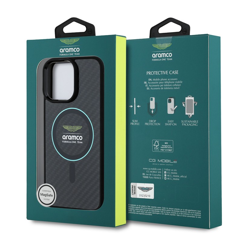 Apple iPhone 14 Pro Max Kılıf Aston Martin Orjinal Lisanslı M-safe Şarj Özellikli Renkli Halka ve Karbon Fiber Tasarımlı Kapak - 9