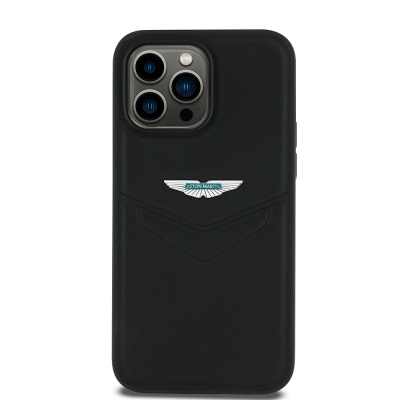 Apple iPhone 14 Pro Max Kılıf Aston Martin Orjinal Lisanslı Victory Dizayn PU Deri Metal Logolu Kapak - Aston Martin