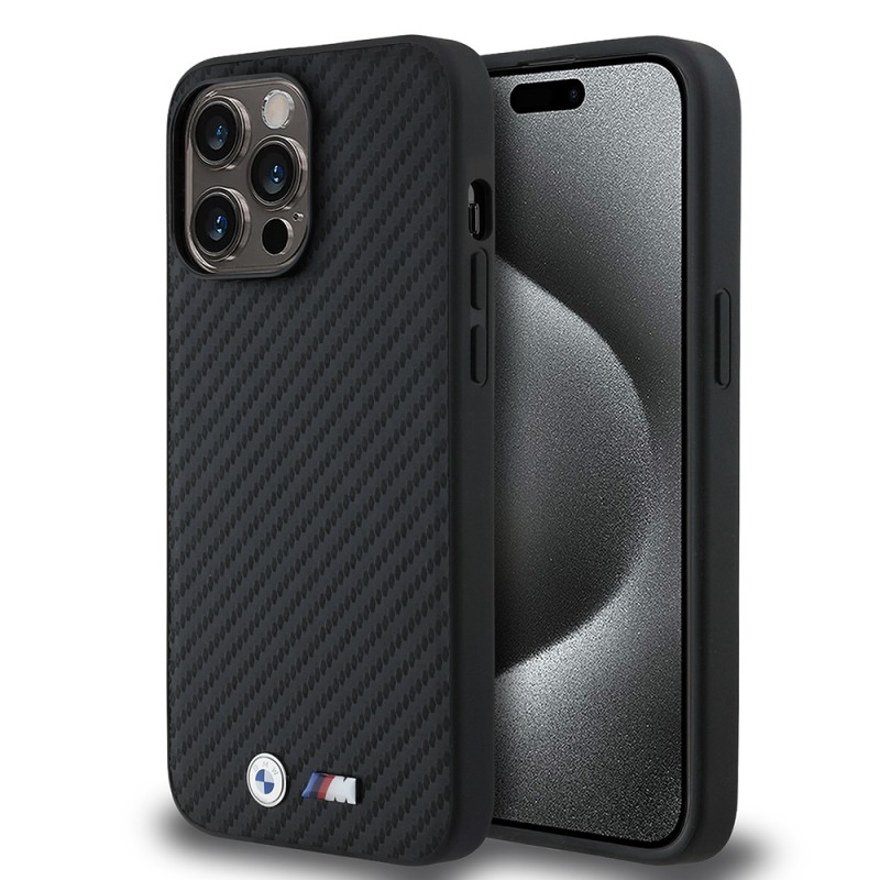Apple iPhone 14 Pro Max Kılıf BMW Orjinal Lisanslı Karbon Fiber Tasarımlı ve Metal Logolu PU Deri Kapak - 1