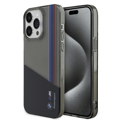 Apple iPhone 14 Pro Max Kılıf BMW Orjinal Lisanslı Yarı Transparan M Dizayn Çizgili Kapak - BMW