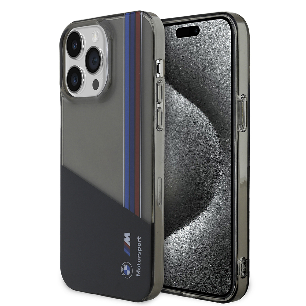Apple iPhone 14 Pro Max Kılıf BMW Orjinal Lisanslı Yarı Transparan M Dizayn Çizgili Kapak - Siyah