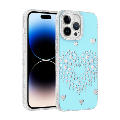 Apple iPhone 14 Pro Max Kılıf Damla Taşlı Zore Rivas Sert PC Kapak - Zore