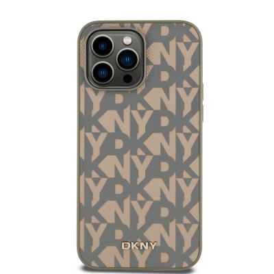 Apple iPhone 14 Pro Max Kılıf DKNY Orjinal Lisanslı M-safe Şarj Özellikli 3D Yazılı Grid Pattern Kapak - DKNY