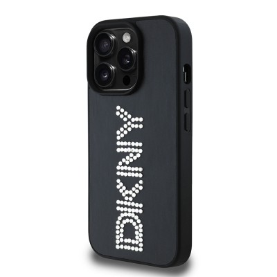 Apple iPhone 14 Pro Max Kılıf DKNY Orjinal Lisanslı Taşlı DKNY Yazılı Metalik Rhinestones PU Deri Kapak - 12