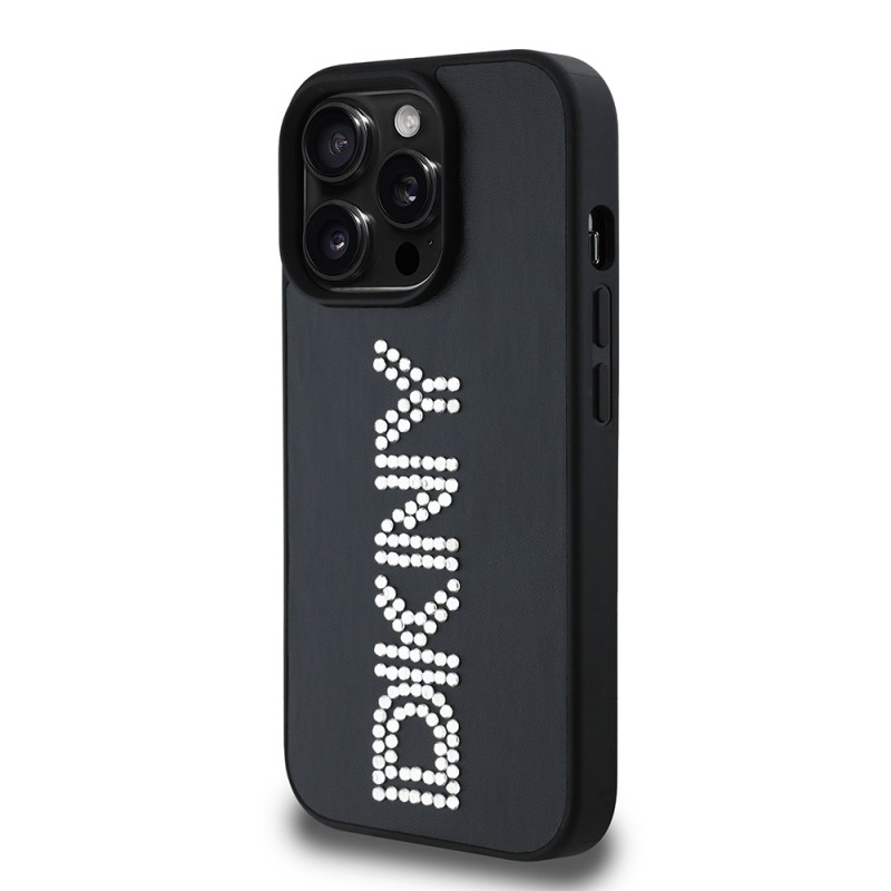 Apple iPhone 14 Pro Max Kılıf DKNY Orjinal Lisanslı Taşlı DKNY Yazılı Metalik Rhinestones PU Deri Kapak - 12