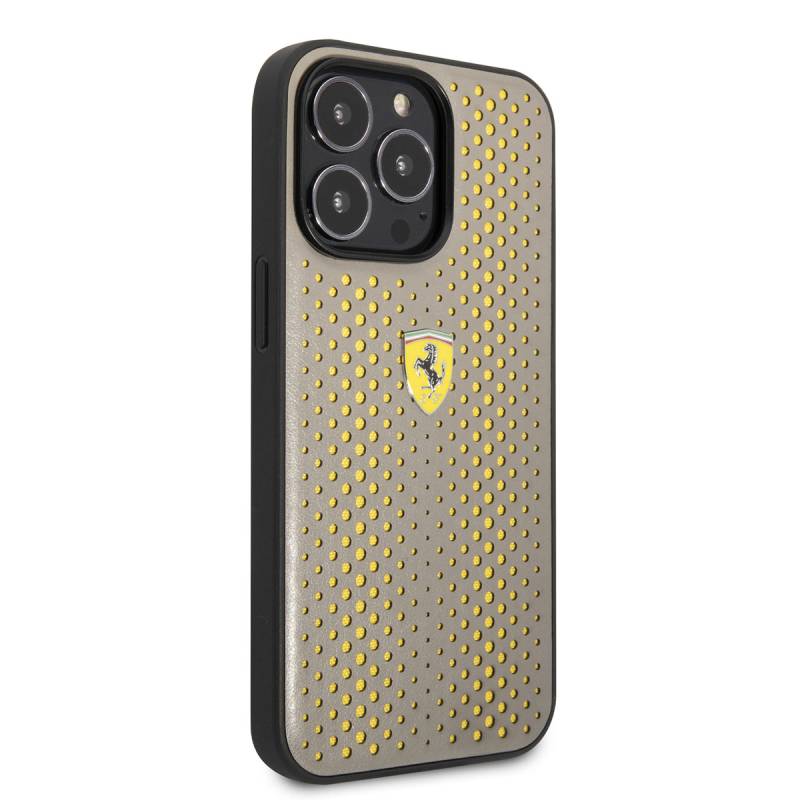 Apple iPhone 14 Pro Max Kılıf Ferrari Deri Sarı Noktalı Dizayn Kapak - 5