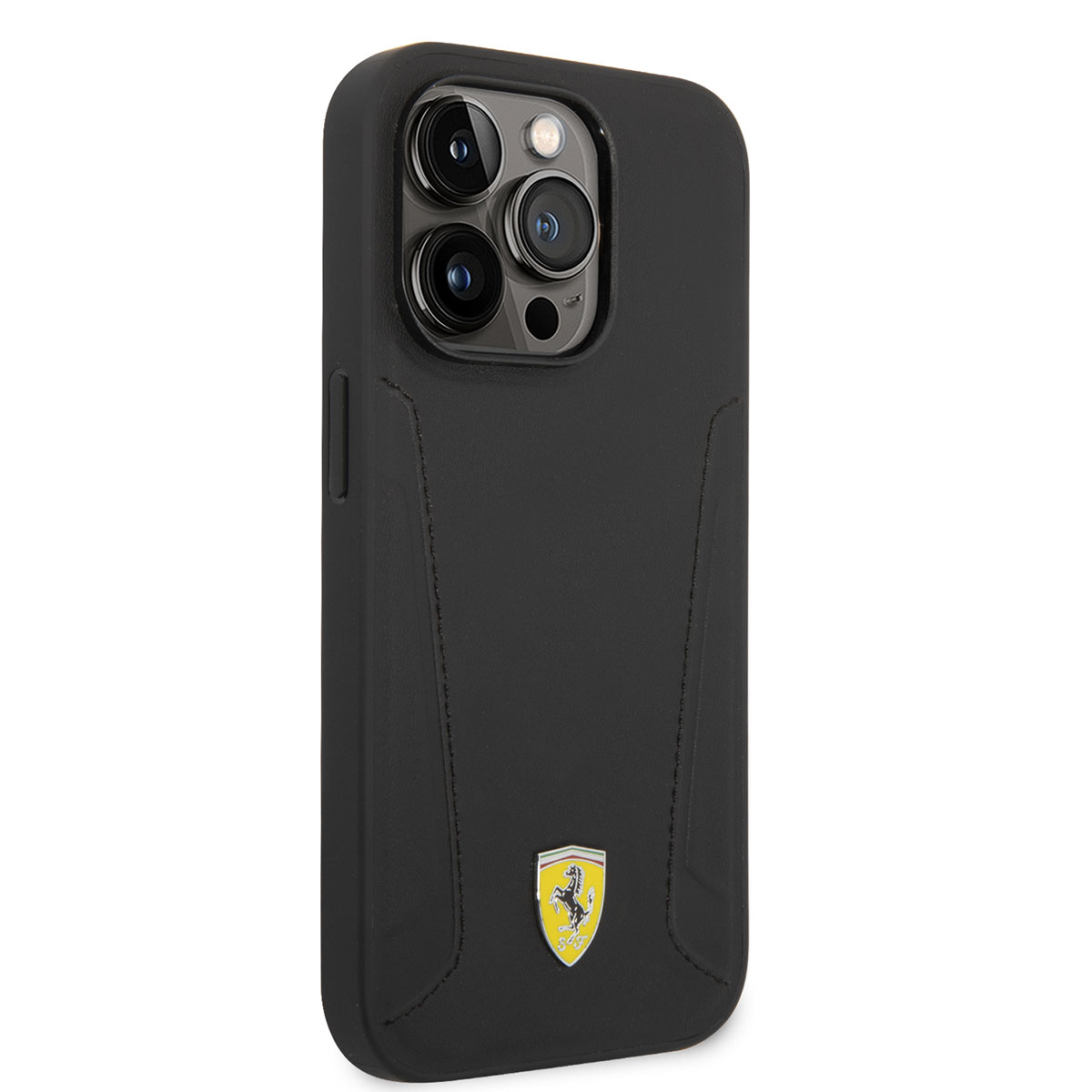 Apple iPhone 14 Pro Max Kılıf Ferrari M-safe Şarj Özellikli Deri Kenarları Damgalı Dizayn Kapak - Siyah