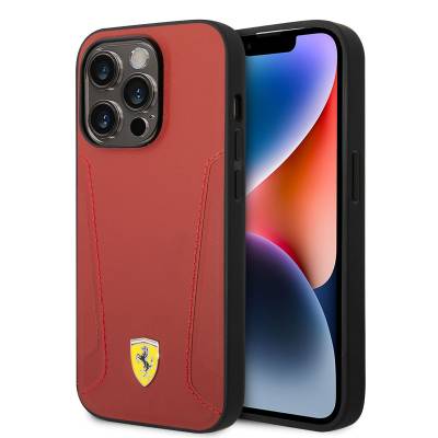 Apple iPhone 14 Pro Max Kılıf Ferrari M-safe Şarj Özellikli Deri Kenarları Damgalı Dizayn Kapak - Ferrari