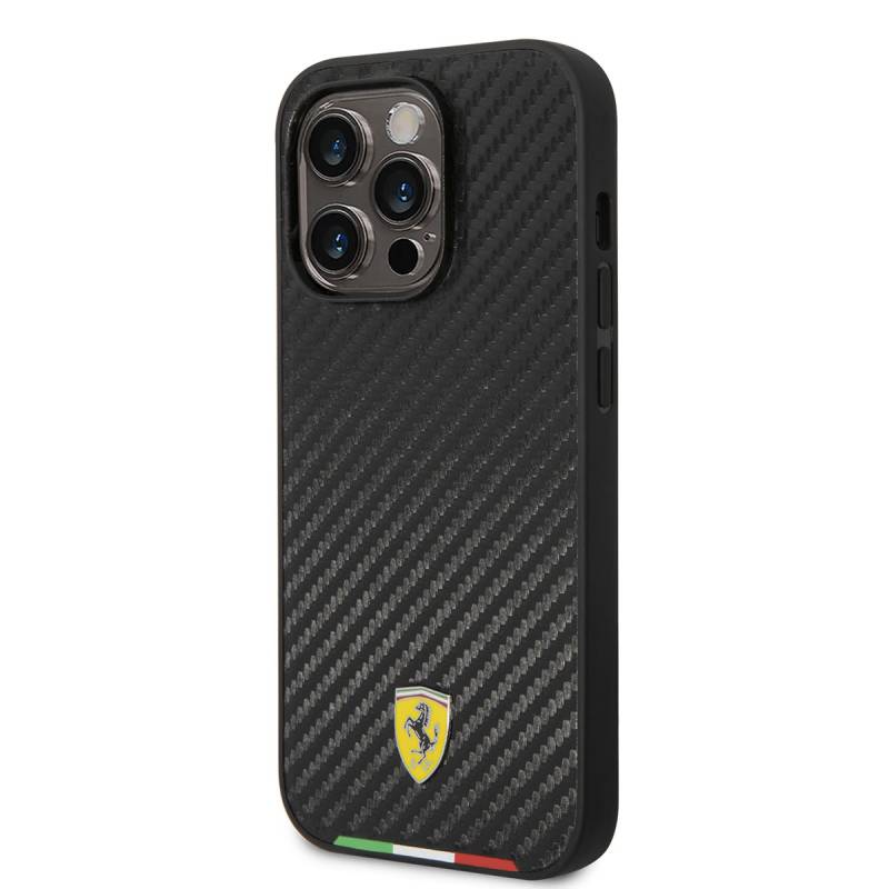 Apple iPhone 14 Pro Max Kılıf Ferrari M-safe Şarj Özellikli Karbon İtalyan Bayrak Dizayn Kapak - 3