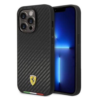 Apple iPhone 14 Pro Max Kılıf Ferrari M-safe Şarj Özellikli Karbon İtalyan Bayrak Dizayn Kapak - Ferrari