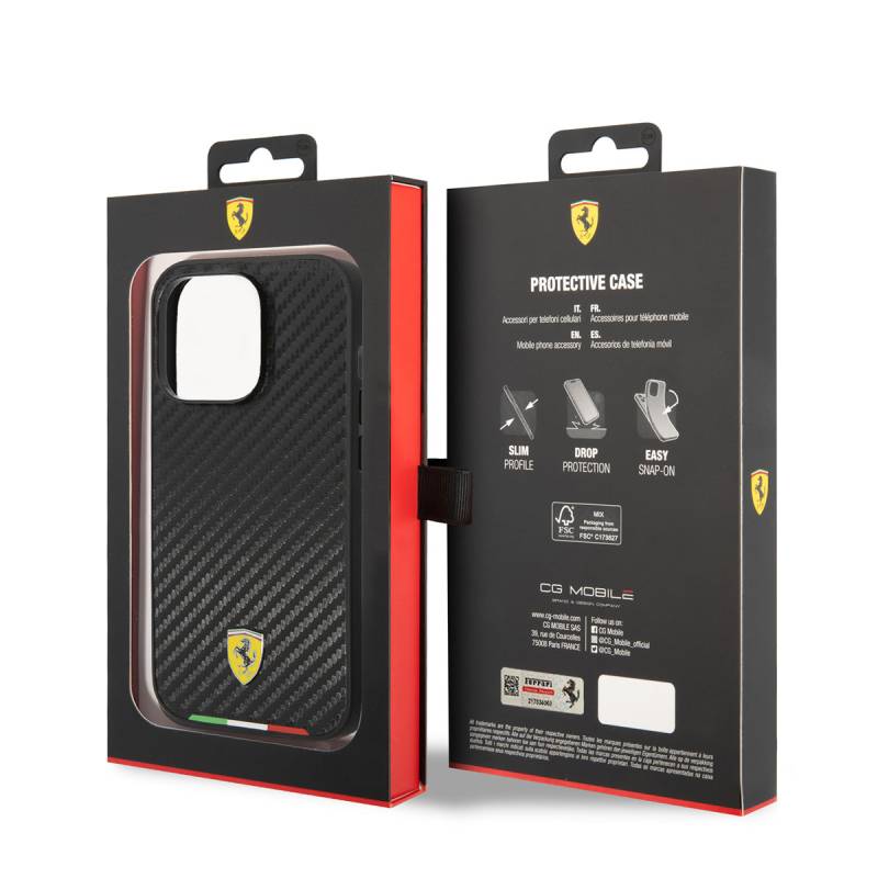 Apple iPhone 14 Pro Max Kılıf Ferrari M-safe Şarj Özellikli Karbon İtalyan Bayrak Dizayn Kapak - 7