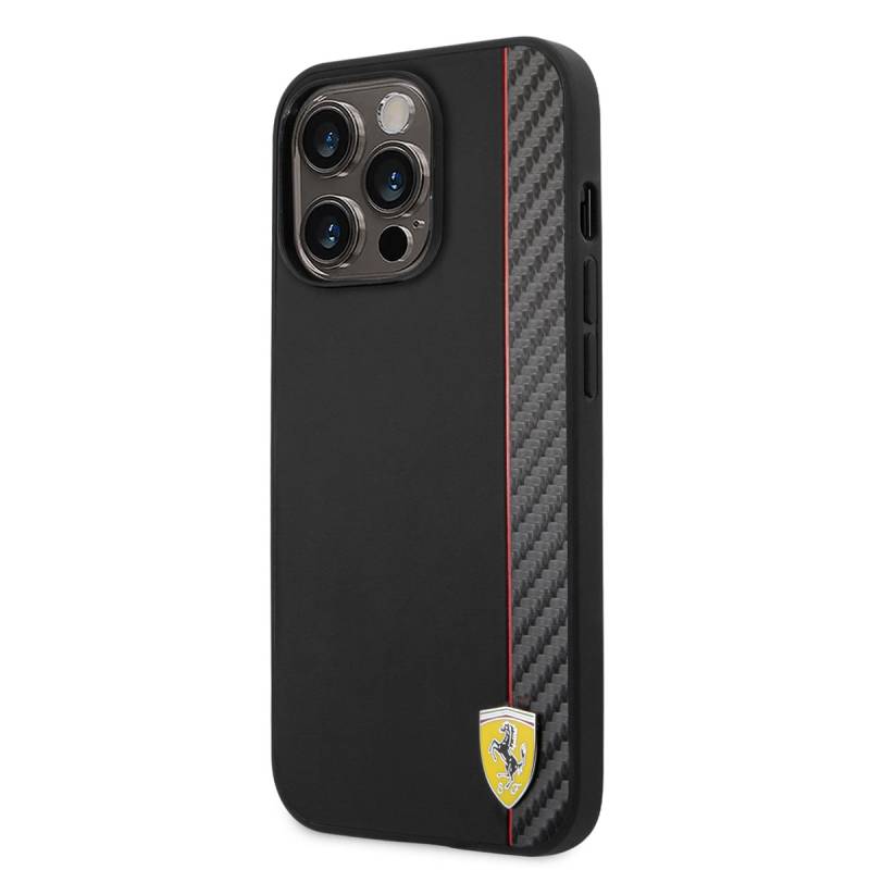 Apple iPhone 14 Pro Max Kılıf Ferrari M-safe Şarj Özellikli Pu Deri Ve Karbon Şeritli Dizayn Kapak - 2