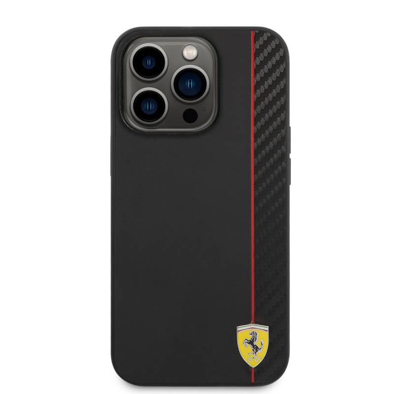 Apple iPhone 14 Pro Max Kılıf Ferrari M-safe Şarj Özellikli Pu Deri Ve Karbon Şeritli Dizayn Kapak - 3