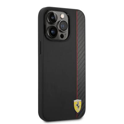 Apple iPhone 14 Pro Max Kılıf Ferrari M-safe Şarj Özellikli Pu Deri Ve Karbon Şeritli Dizayn Kapak - 7